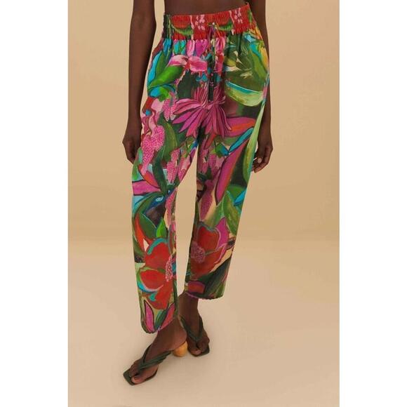 Farm Rio Jardin De Reve Floral Tapered Leg Ankle Pants Women's Size M Multicolor - Picture 1 of 5